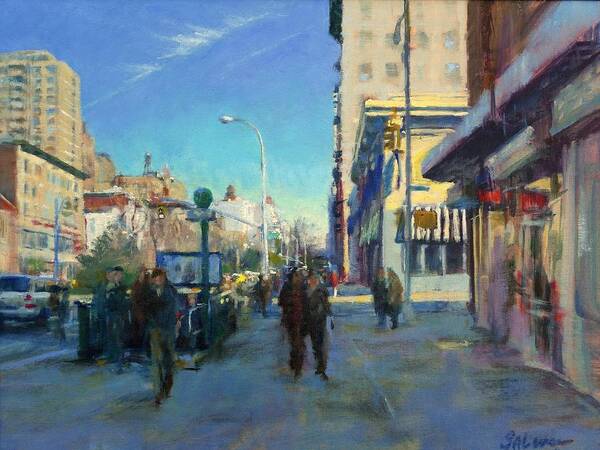 Broadway Art Print featuring the painting Late Winter Morning on Broadway by Peter Salwen
