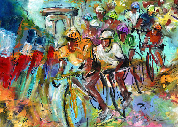 Sports Art Print featuring the painting Le Tour De France Madness 02 by Miki De Goodaboom