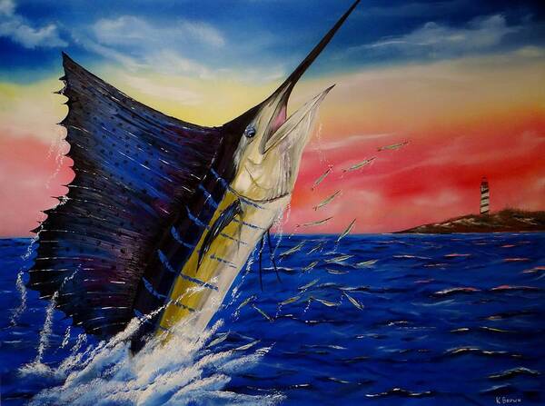 Sailfish Paintings Art Print featuring the painting Leap of Faith by Kevin Brown