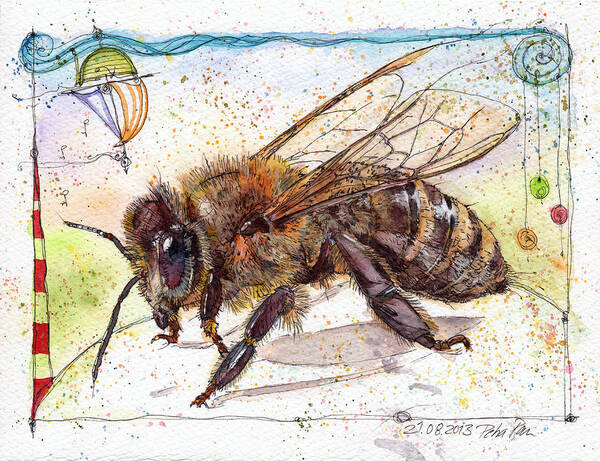 Bees Art Print featuring the painting Let Me Bee. by Petra Rau