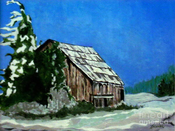 Barn Art Print featuring the painting L'Etable The Barn by Joyce Gebauer