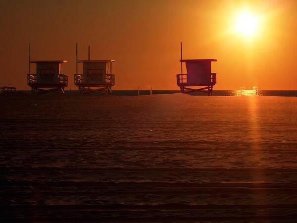 Beach Art Print featuring the photograph Lifeguard Shack Sunset by Steve Ondrus