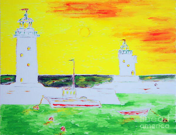 Lighthouses Art Print featuring the painting Lighthouses True Trinity by Richard W Linford