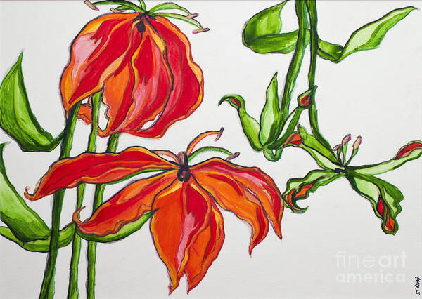 Watercolor Art Print featuring the painting Lilies in Orange by Rebecca Weeks