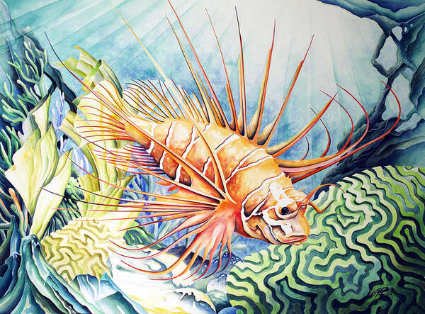 Lion Fish Art Print featuring the painting Lion by William Love