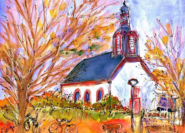 Painting Art Print featuring the painting Little church in Ginsheim by Ingrid Becker