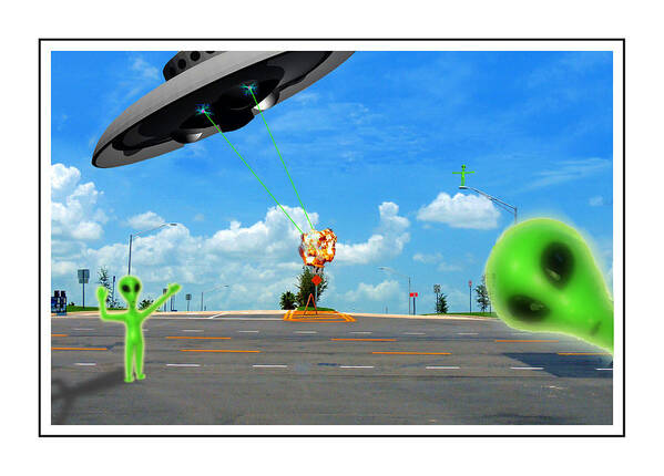 Ufo Art Print featuring the photograph Little Green Men Ver - 2 by Larry Mulvehill