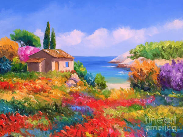 Little House By The Sea Art Print featuring the painting Little House By The Sea by Tim Gilliland