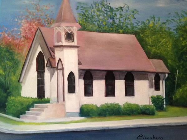 Little White Church Art Print featuring the painting Little White Church by Sheila Mashaw