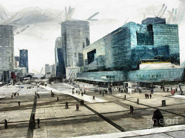 La Defense Art Print featuring the pastel Loneliness and Business in Paris by Daliana Pacuraru