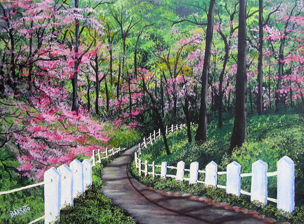 Trees Art Print featuring the painting Lovers' Trail by Gloria E Barreto-Rodriguez