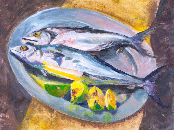 Mackerel Art Print featuring the painting Mackerels by Kerima Swain