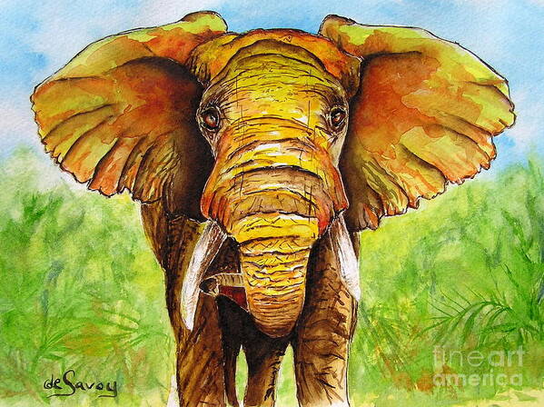 African Elephant Watercolor Art Print featuring the painting Major Domo by Diane DeSavoy