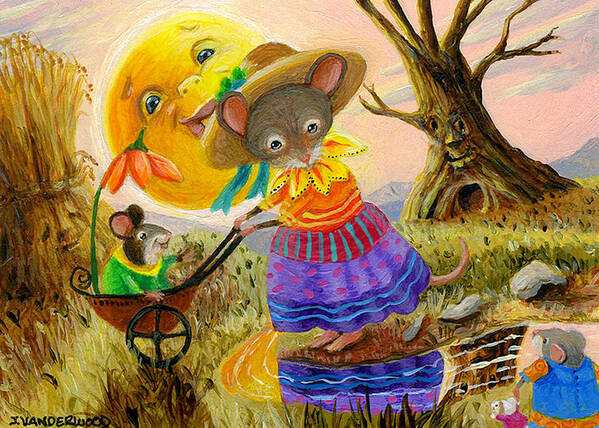 Mice Art Print featuring the painting Mama Mouse and Baby Mouse's Afternoon Walk by Jacquelin L Westerman