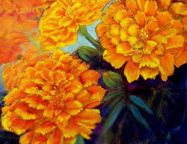 Marigolds Art Print featuring the pastel Marigolds in Bloom Pastel Sold by Antonia Citrino