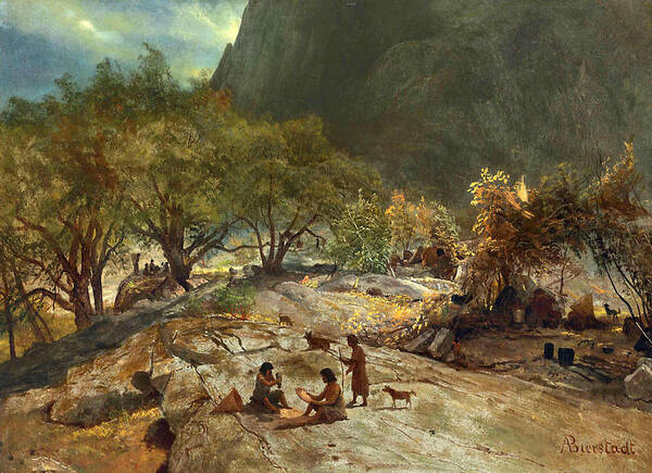 Albert Bierstadt Art Print featuring the painting Mariposa Indian Encampment Yosemite Valley California by Albert Bierstadt