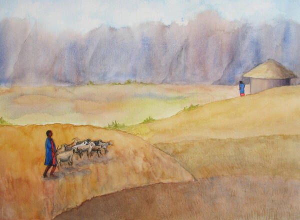 Masai Art Print featuring the painting Masai Village by Patricia Beebe