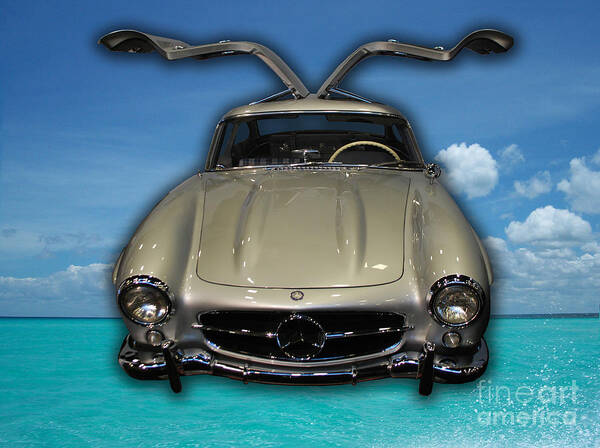 Mercedes Art Print featuring the photograph Mercedes Benz Flys Over Perfect Turquoise Blue by Heather Kirk