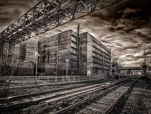 A Photographic Image Shot In Infrared Light Of The Long Island Railroad Tracks Near The Mineola Station. Art Print featuring the photograph Mineola Station by Steve Zimic