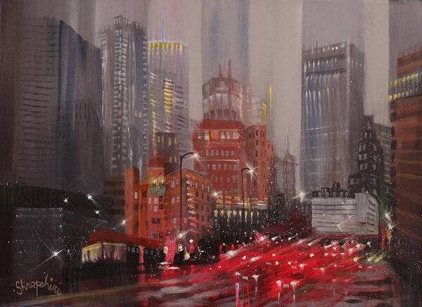  City Rain Art Print featuring the painting Minneapolis Rain by Tom Shropshire