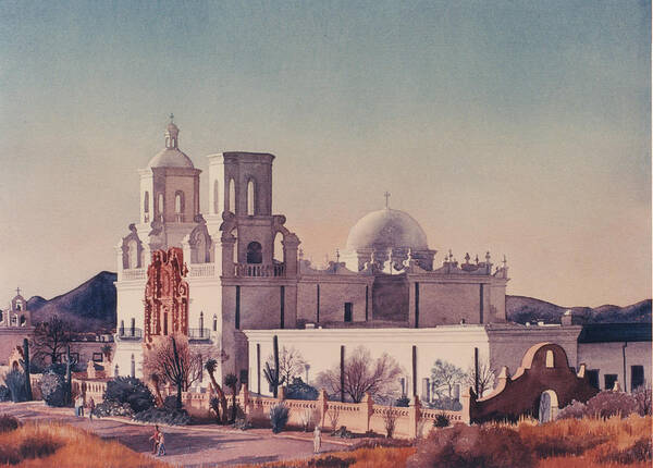Mission Art Print featuring the painting Mission San Xavier Del Bac Tucson by Mary Helmreich