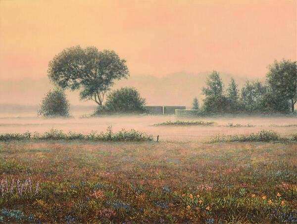 Misty Art Print featuring the painting Misty Morning by James W Johnson