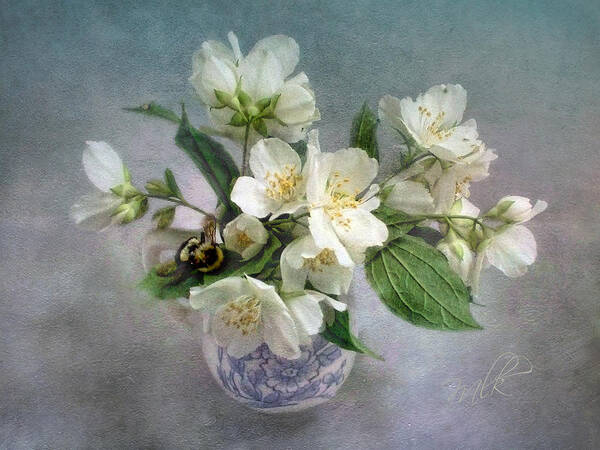Philadelphus Art Print featuring the photograph Sweet Mock Orange Blossom Bouquet with Bumble Bee by Louise Kumpf