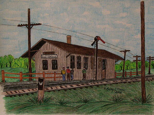 Monon Art Print featuring the painting Monon Ellettsville Indiana Train Depot by Kathy Marrs Chandler