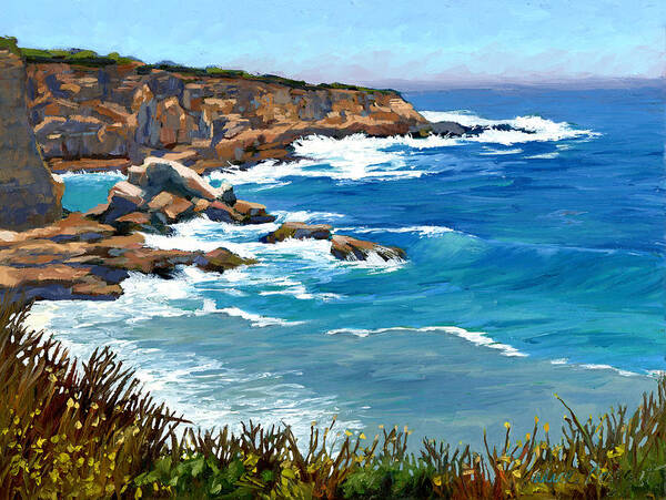 Ocean Cliff Art Print featuring the painting Montana del Oro Cliff by Alice Leggett