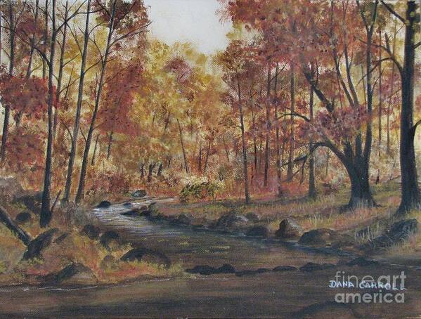 Fall Art Print featuring the painting Moody Woods in Fall by Dana Carroll