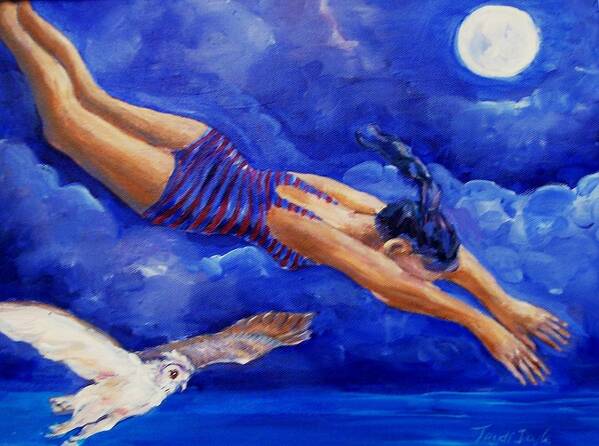  Diver Art Print featuring the painting Moonbather by Trudi Doyle