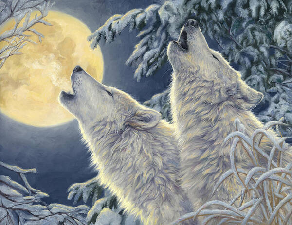 Wolf Art Print featuring the painting Moonlight by Lucie Bilodeau