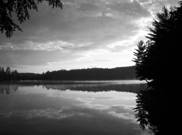 Canisbay Lake Art Print featuring the photograph Morning Mist on Canisbay Lake B n W by Richard Andrews