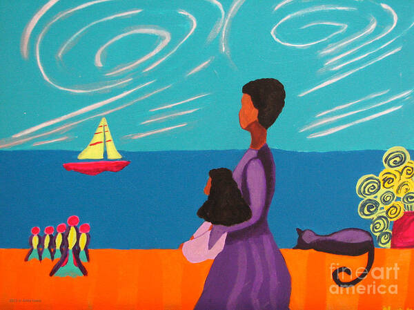 Whimsical Art Print featuring the painting Mother And Daughter by Anita Lewis