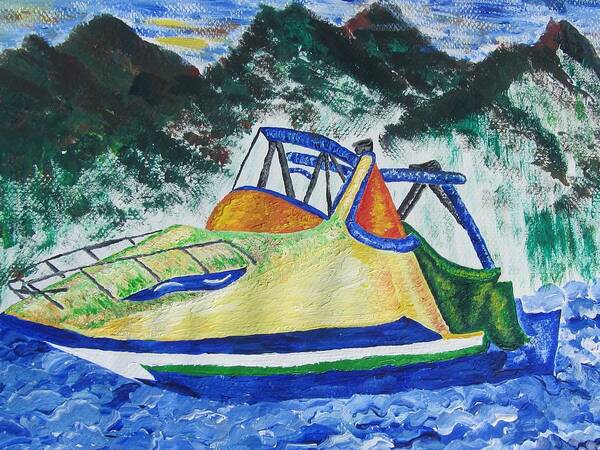 Shore Art Print featuring the painting Mountain Boating by Debbie Nester