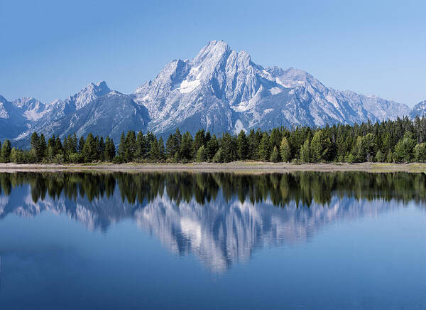 Mountain Art Print featuring the photograph Mt. Moran at Grand Tetons With Reflection In Lake by William Bitman