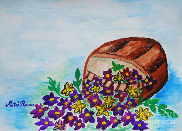 Naif Art Print featuring the painting My Flower Basket by Ramona Matei