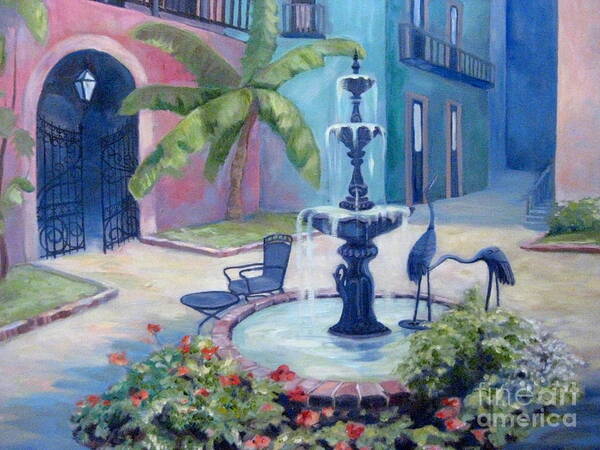 Fountain Art Print featuring the painting New Orleans Fountain 2 by Gretchen Allen