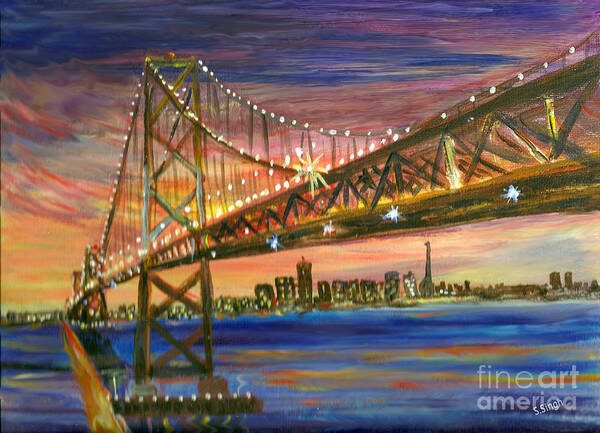 Bay Bridge Art Print featuring the painting New San Francisco Bay Bridge by Sarabjit Singh