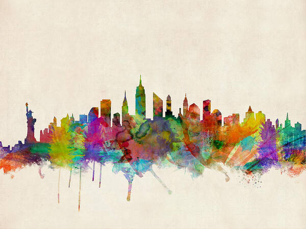 New York Art Print featuring the digital art New York City Skyline by Michael Tompsett