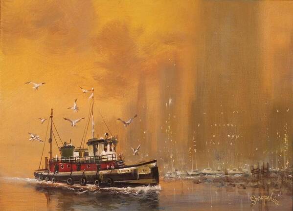  Harbor Art Print featuring the painting New York Harbor at Daybreak by Tom Shropshire