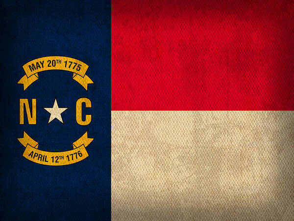 North Art Print featuring the mixed media North Carolina State Flag Art on Worn Canvas by Design Turnpike