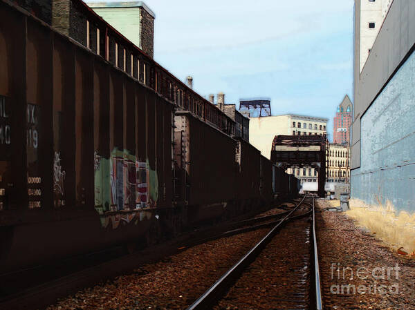 Milwaukee Art Print featuring the digital art Northbound Freight to Milwaukee by David Blank