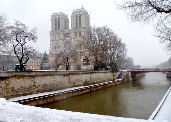 Notre Dame Art Print featuring the photograph Notre Dame in Winter by Amelia Racca