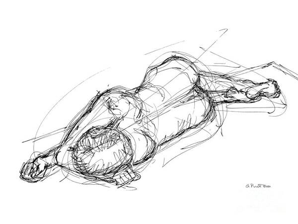 Male Sketches Art Print featuring the drawing Nude Male Sketches 4 by Gordon Punt