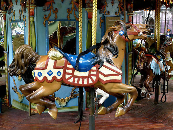 Carousel Art Print featuring the photograph NYC - Old Glory Pony by Richard Reeve