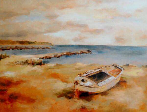 Boat Art Print featuring the painting Old boat near Georgioupolis by Karina Plachetka