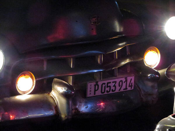 Cuba Art Print featuring the photograph Old car at night. by Rob Huntley