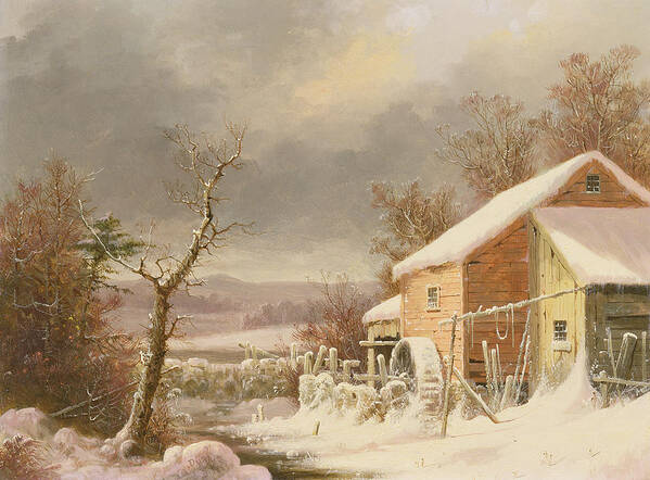 Old Mill In Winter Art Print featuring the painting Old Mill in Winter by George Henry Durrie