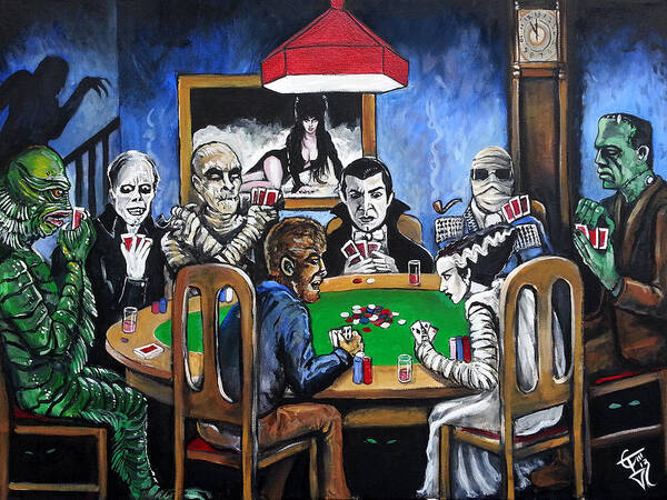 Dracula Art Print featuring the painting Old School Horror Card Game by Tom Carlton